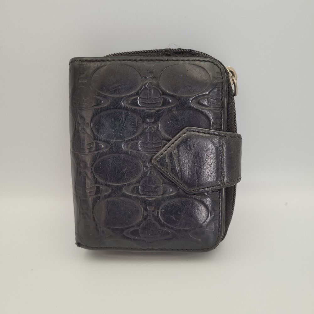 Vivienne Westwood Black Embossed Orb Leather Bifold Zip Wallet ID Window Fair